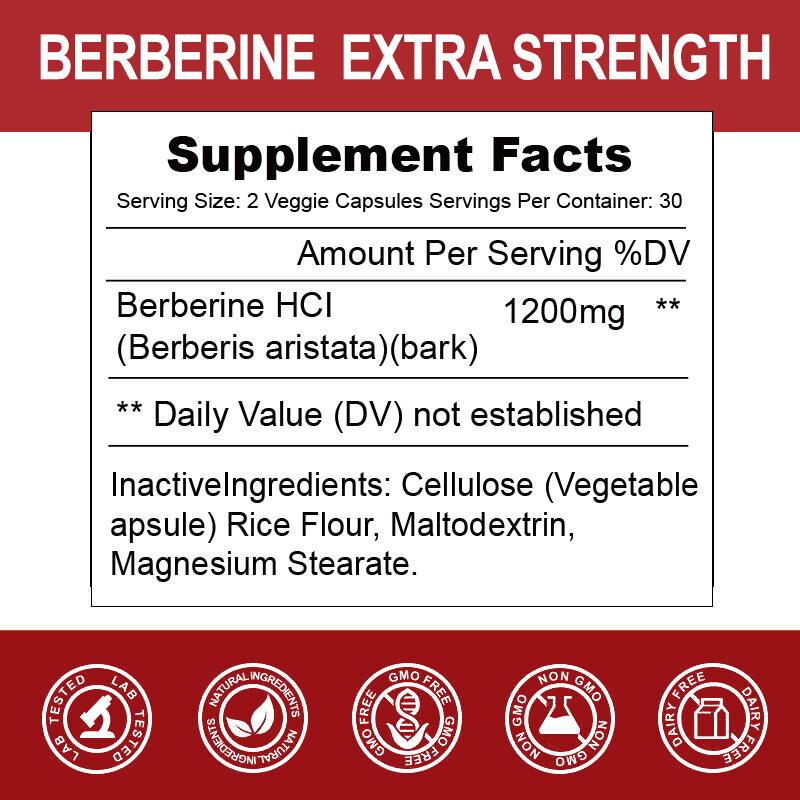Premium Berberine HCL 1200mg High Potency Anti-inflammatory,Blood Sugar Support