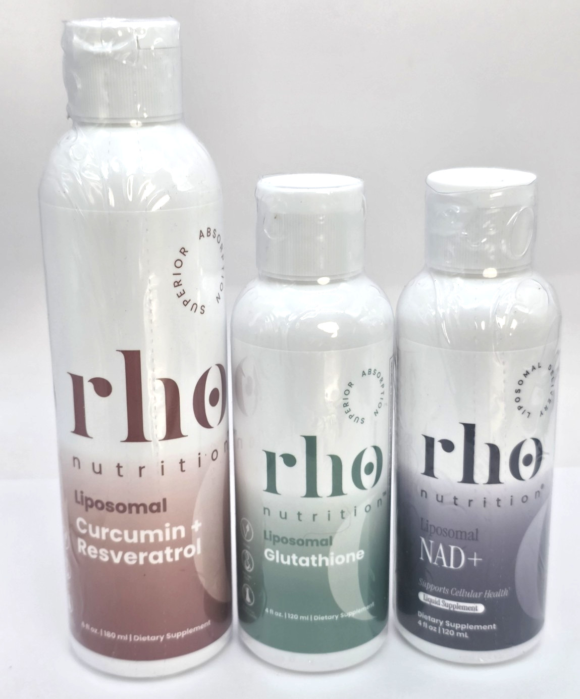 Rho Nutrition Liposomal Supplement Trio NAD+ Glutathione Curcumin & Resveratrol
