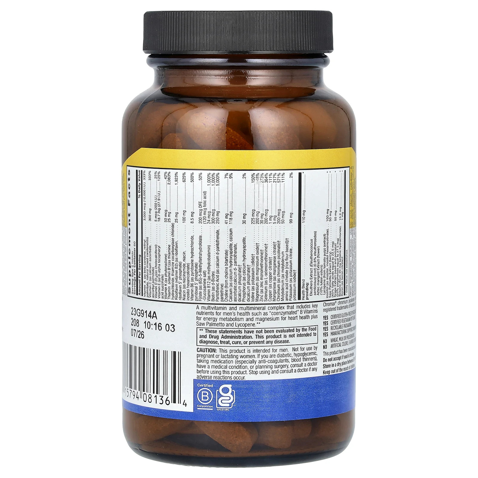 Max For Men, Multivitamin & Mineral Complex, Iron-Free, 120 Tablets