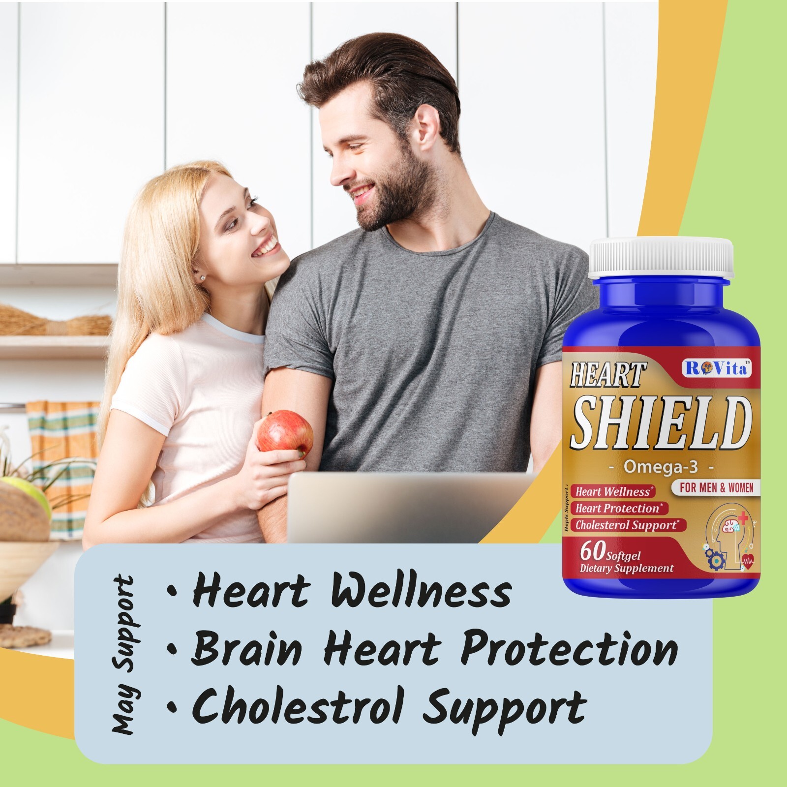RoVita Omega 3 Fish Oil 1000mg EPA DHA Softgels Heart Brain Joint Health 60ct
