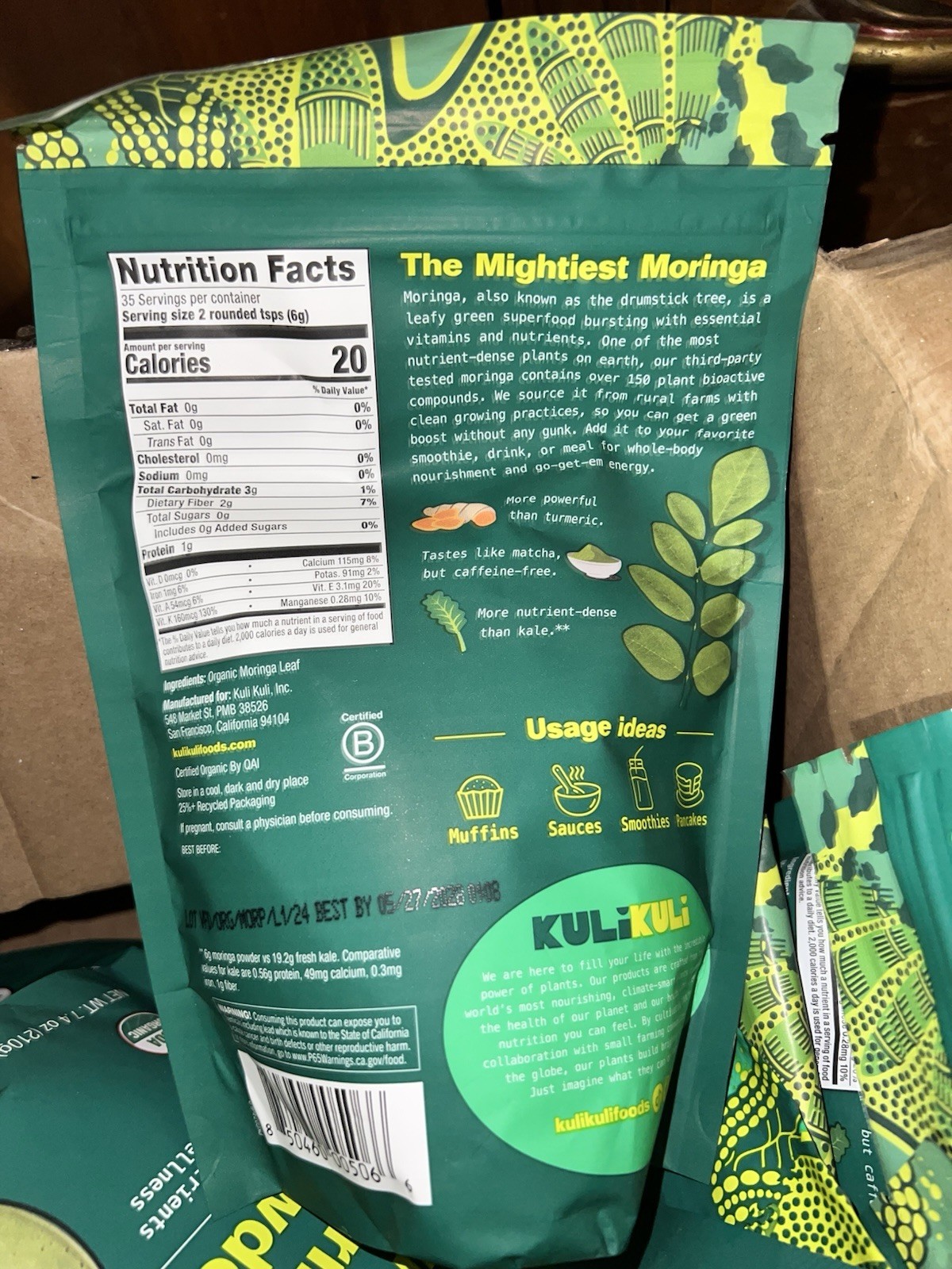 Kuli Kuli Organic Pure Moringa Powder 7.4 Oz NEW! EXP 2028