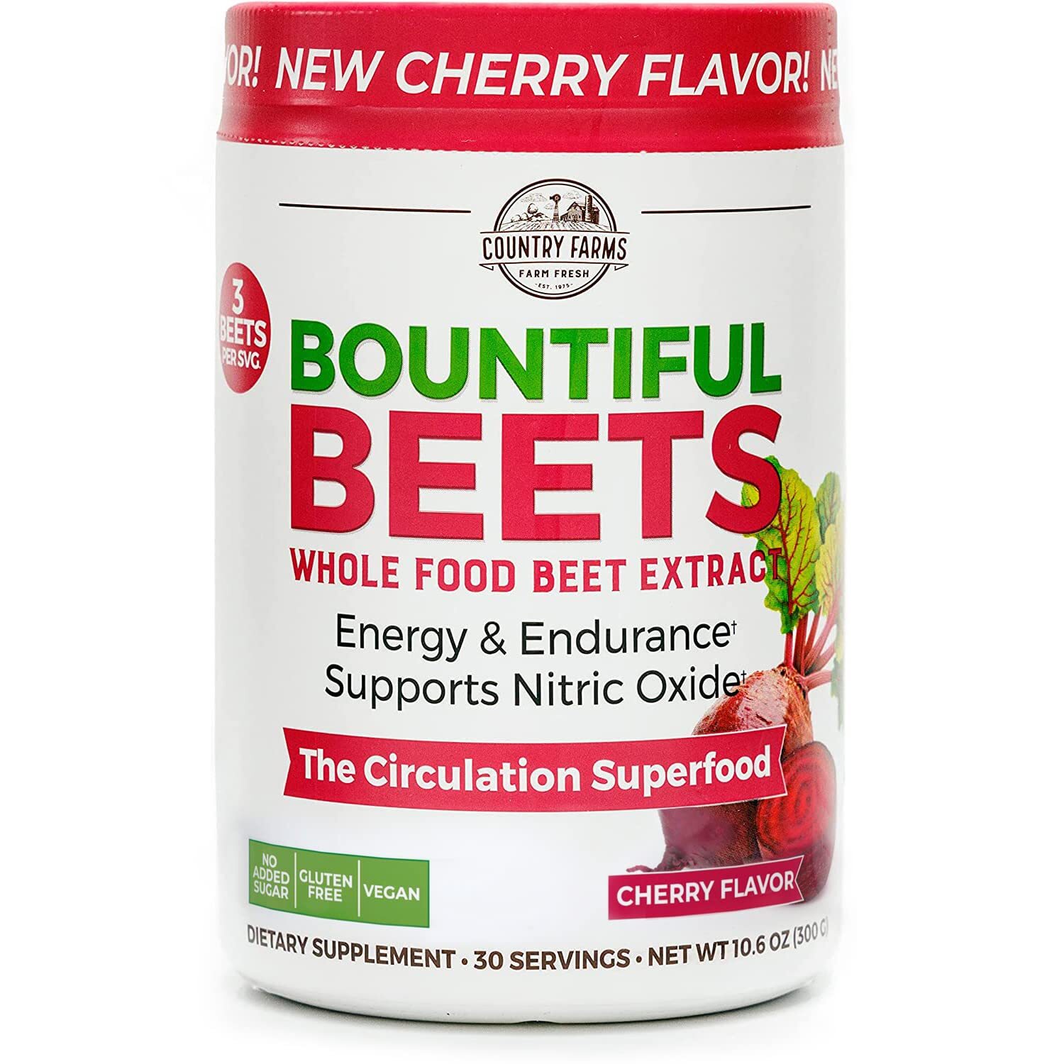 Country Farms Bountiful Beets Powder 30 Servings Cherry Flavor Circulation Su…