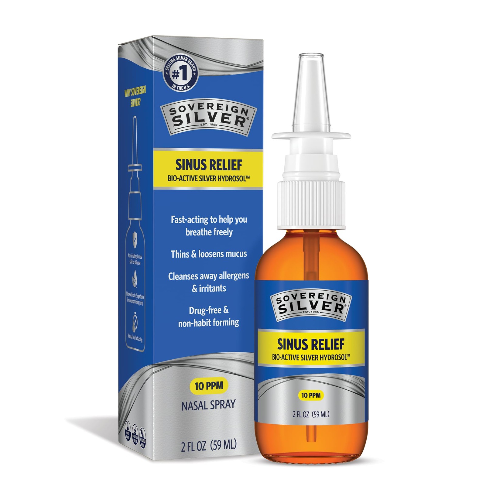 Sovereign Silver Sinus Relief Nasal Spray, 10 PPM 2 Fl Oz (Pack of 1)