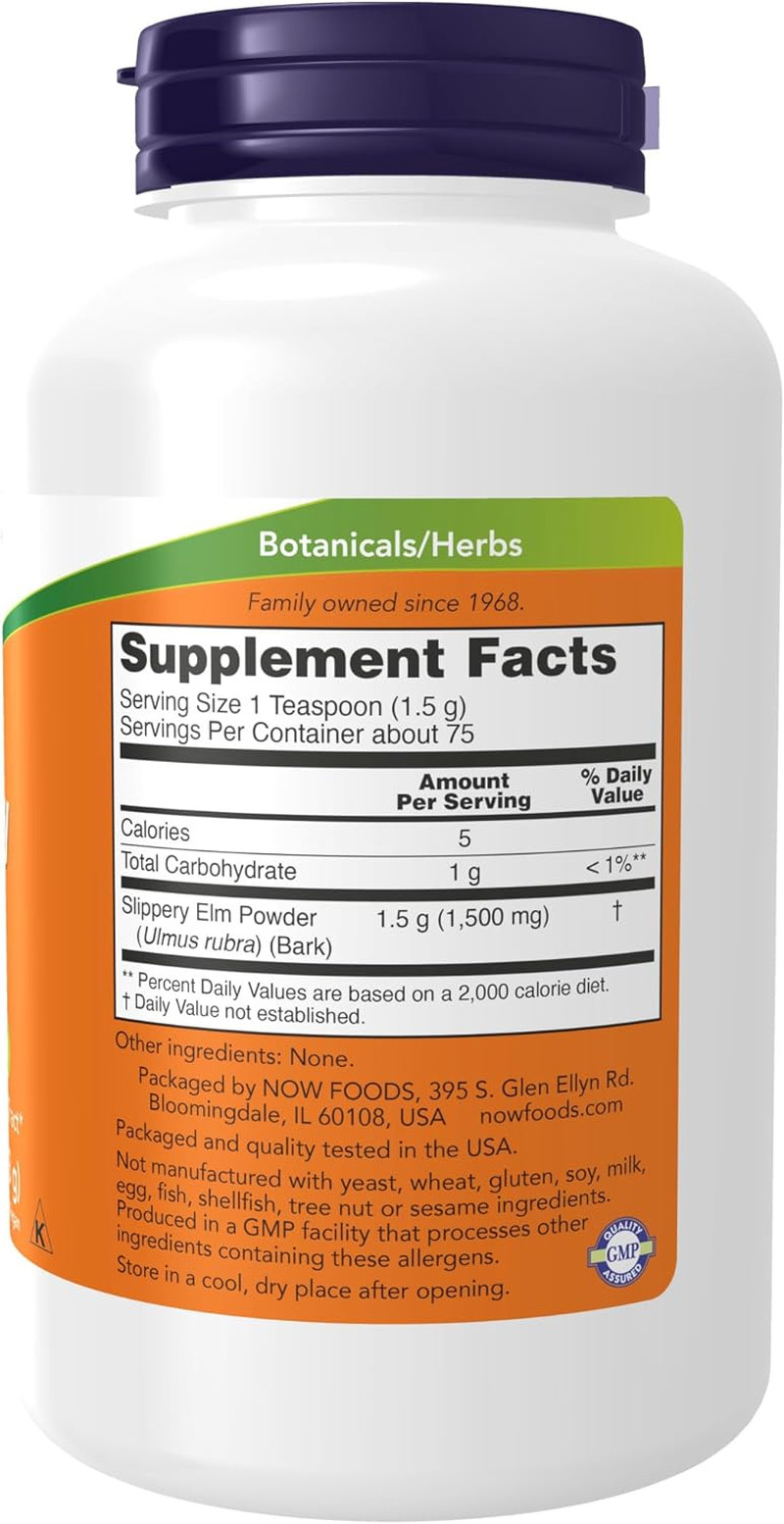 NOW Foods Slippery Elm Powder (Ulmus Rubra), Non-Gmo, Herbal Supplement, 4-Ounce