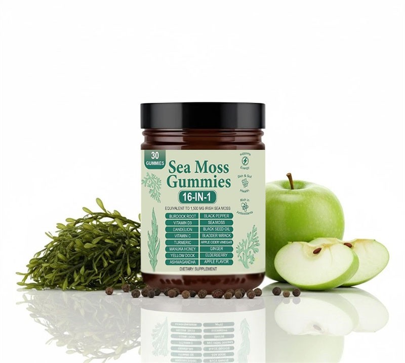16 in 1 Organic Sea Moss Gummy | Irishmoss Extract 6000Mg | Green Apple Flavor