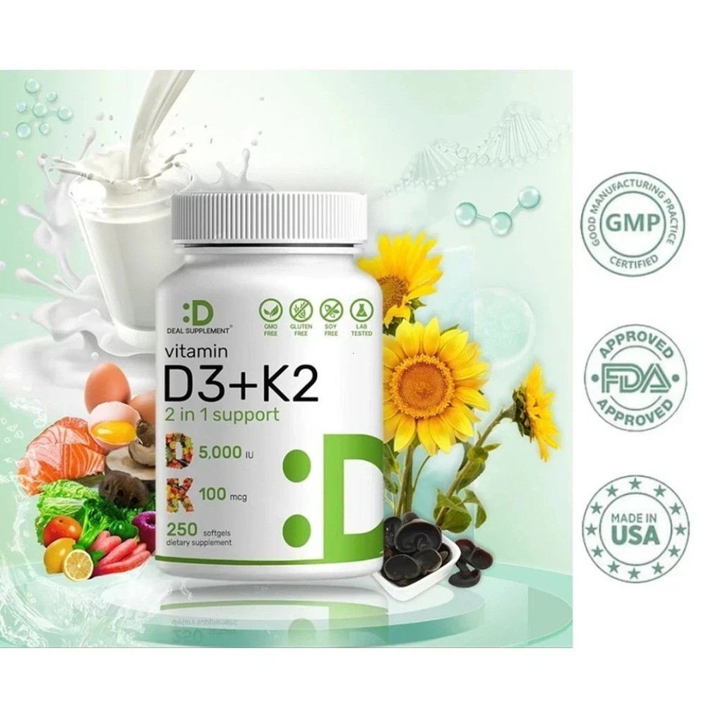 Vitamin D3 5000 IU & K2 100 mcg – 2-in-1 Complex, 250 Softgels for Heart Health