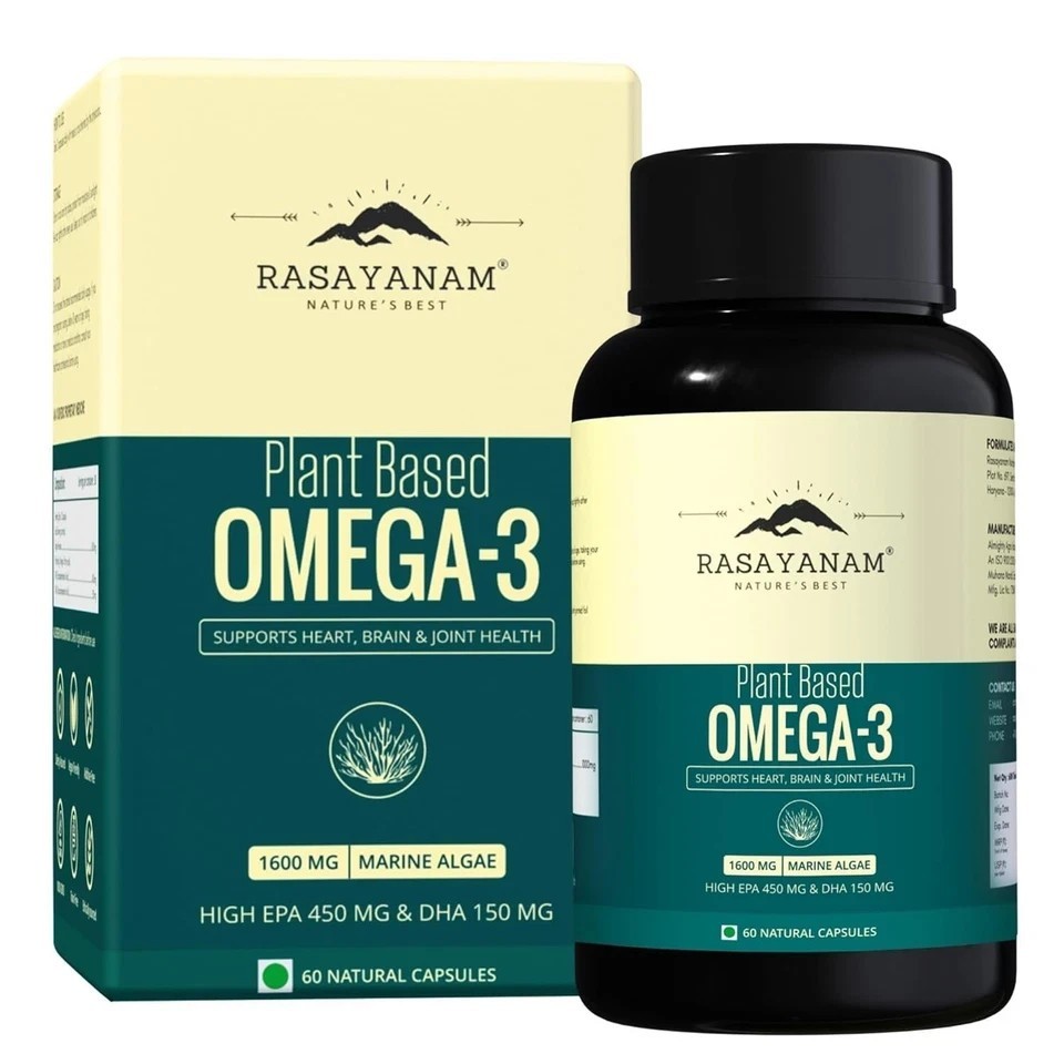 Omega-3 Capsules , 1600mg | No Burps, No Fish Oil, Pure Algae- 120 Capsules