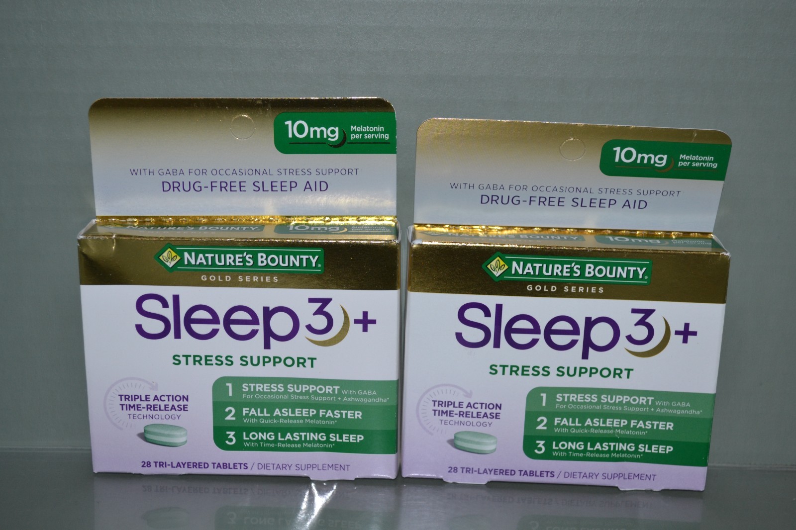 (2) Nature’s Bounty Sleep 3 + Stress Support, 28 Tablets Each, Exp. 02/2027