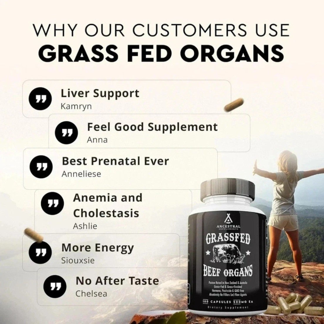 Ancestral Supplements New Grass Fed Beef Organ Supplement 180 Capsules US