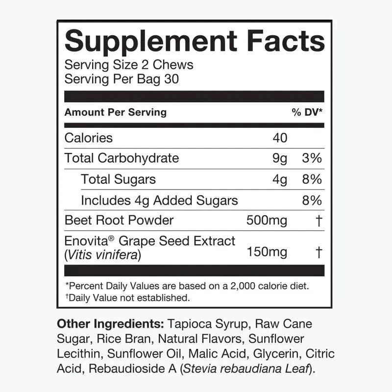 Humann SuperBeets Heart Chews: Nitric Oxide & Blood Pressure Support, 60 Count-