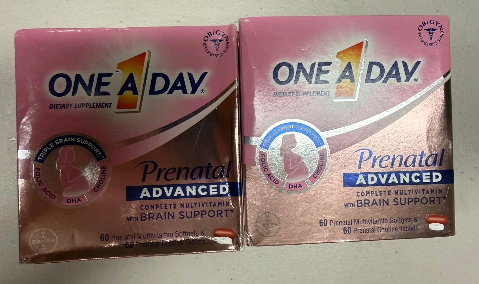 EXP 6/26 (2) One A Day Prenatal Advanced 120Multivitamin & 120 Choline Exp 6/26