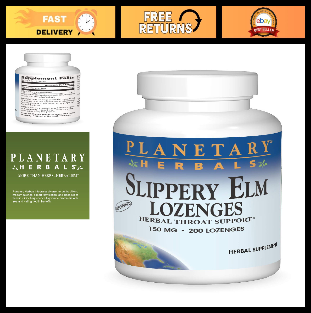 Slippery Elm Lozenges Unflavored – 200 Count – Natural Throat Soothing Relief