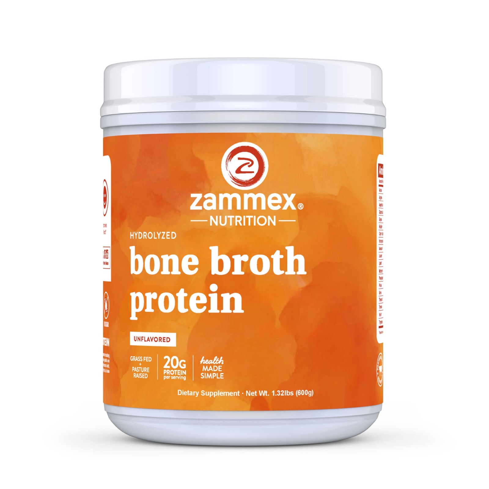 Bone Broth Protein Powder Hydrolyzed Collagen Peptides Grass Fed Unflavored 21oz
