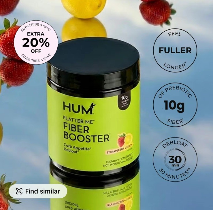 HUM Flatter Me Fiber Booster Debloat Dietary Supplement Strawberry Lemon 4 Oz