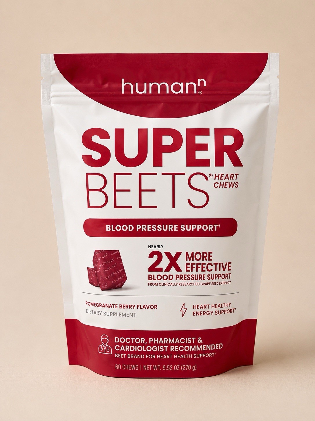 Superbeets Heart Chews – Pomegranate Berry Flavor -60 Count – Heart Health
