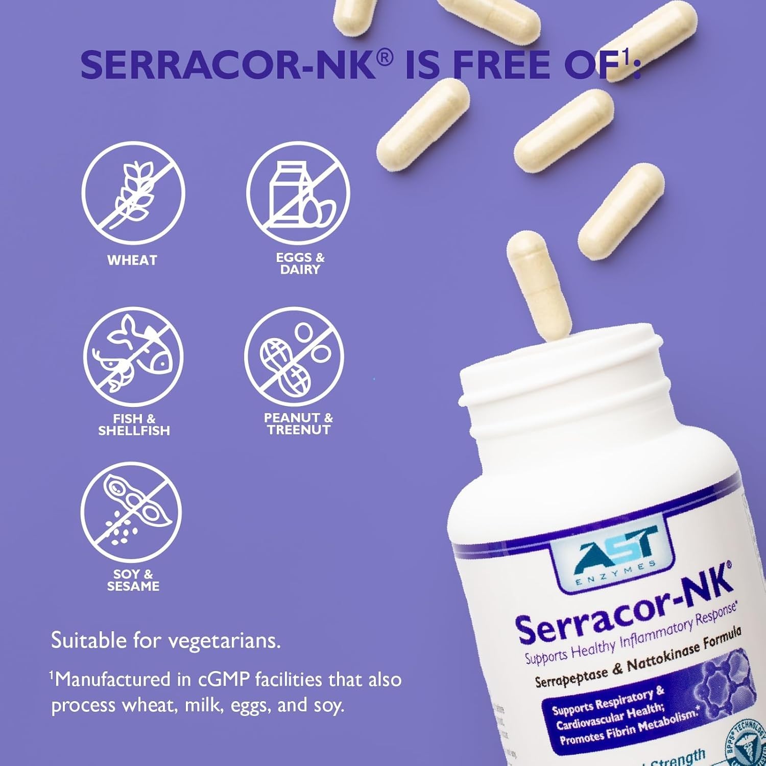 AST Enzymes Serracor-NK –Proteolytic Systemic Enzyme 90 Count (Pack of 1)