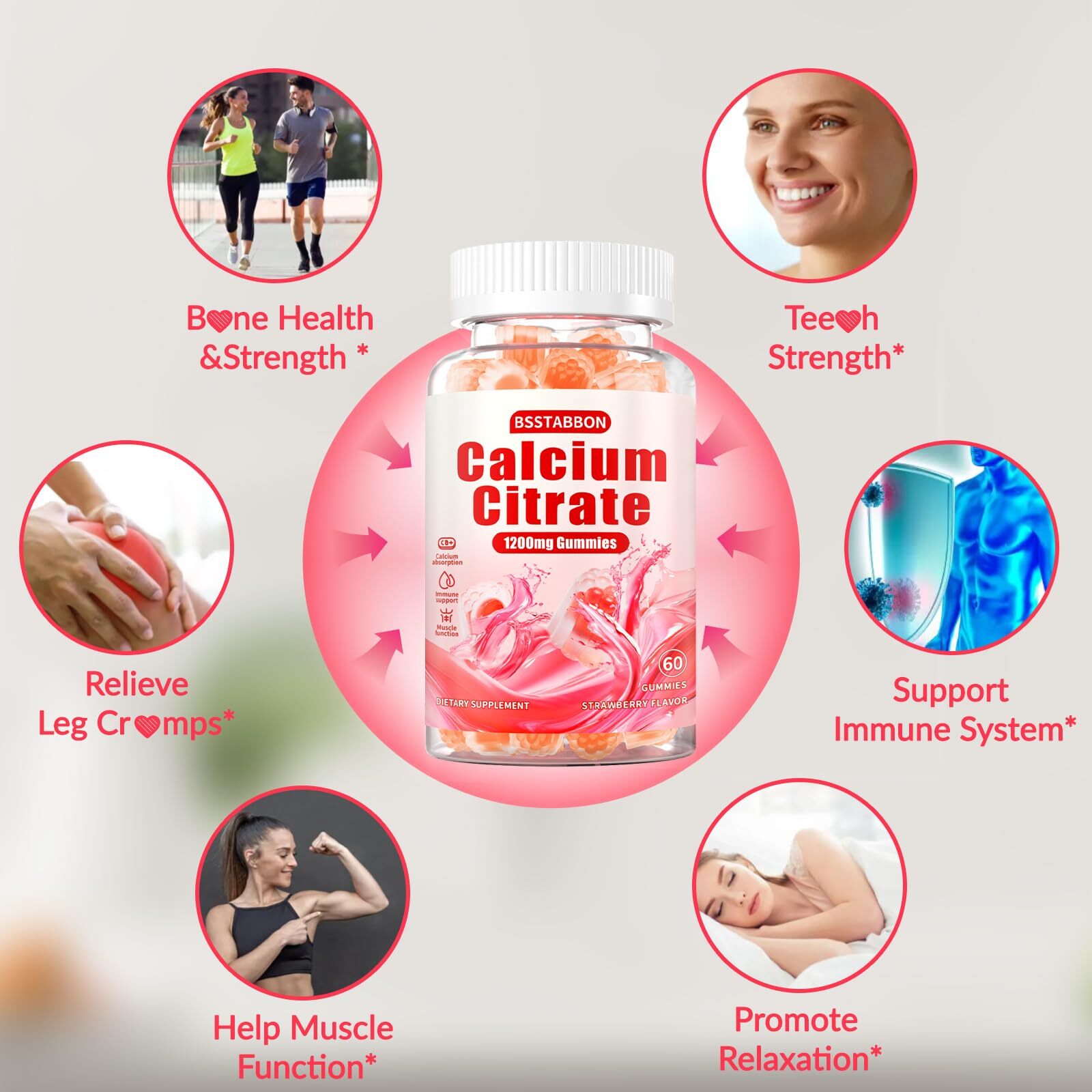 Calcium Citrate Supplement Gummies for Adult Women & Men Sugar Free 1200 Mg C…