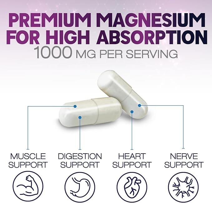 Magnesium Citrate Capsules 1000mg – Max Absorption Magnesium Powder for Muscle