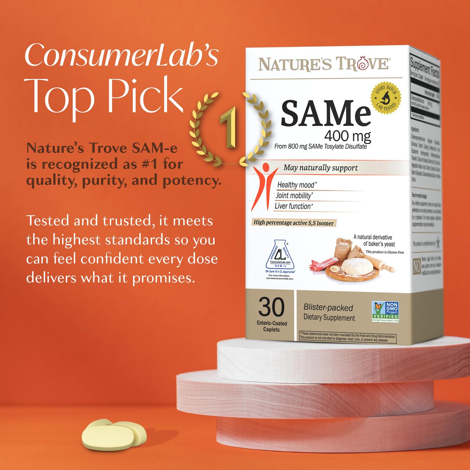 Nature’s Trove SAM-e 400mg 30 Enteric Coated Caplets. 30 Count (Pack of 1)