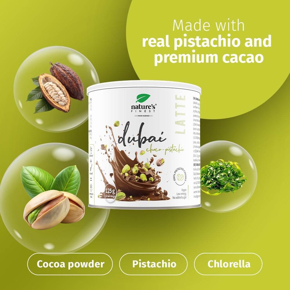 Nature’s Finest Dubai Latte Mix Vegan Chocolate Pistachio 6x125g Powder