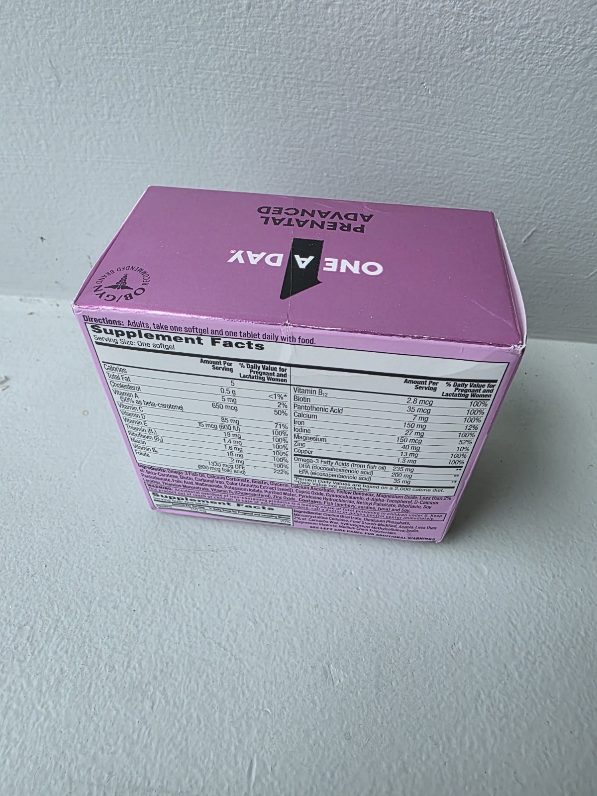 One A Day Prenatal Advanced Multivitamin 30 + 30 Ct Tablets & Softgels w/ DHA