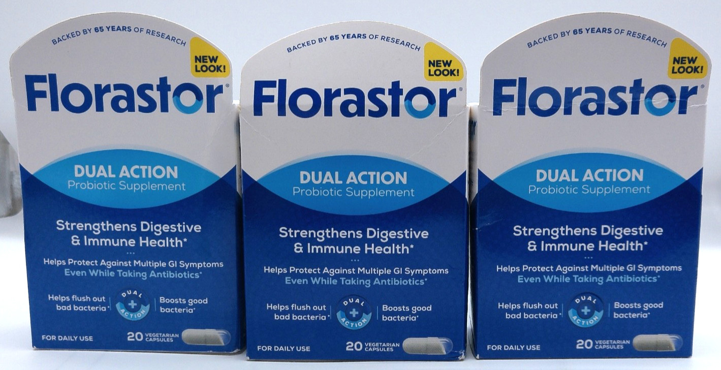 3PK Florastor Dual Action Probiotic Supplement, 60Total Capsules, Exp. 9/26+