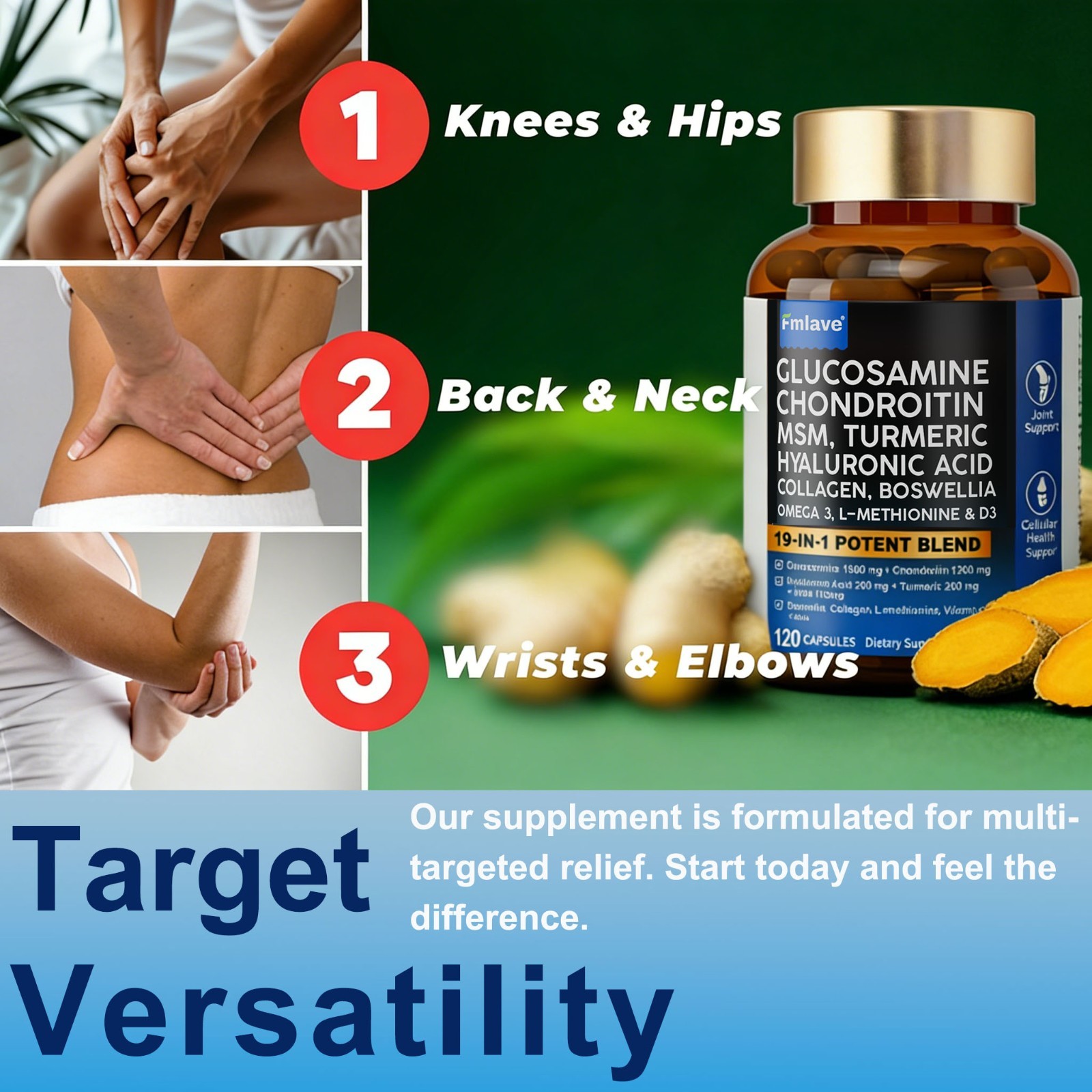 120 Triple Strength Glucosamine Chondroitin MSM Collagen Boswellia TUMERIC D & C