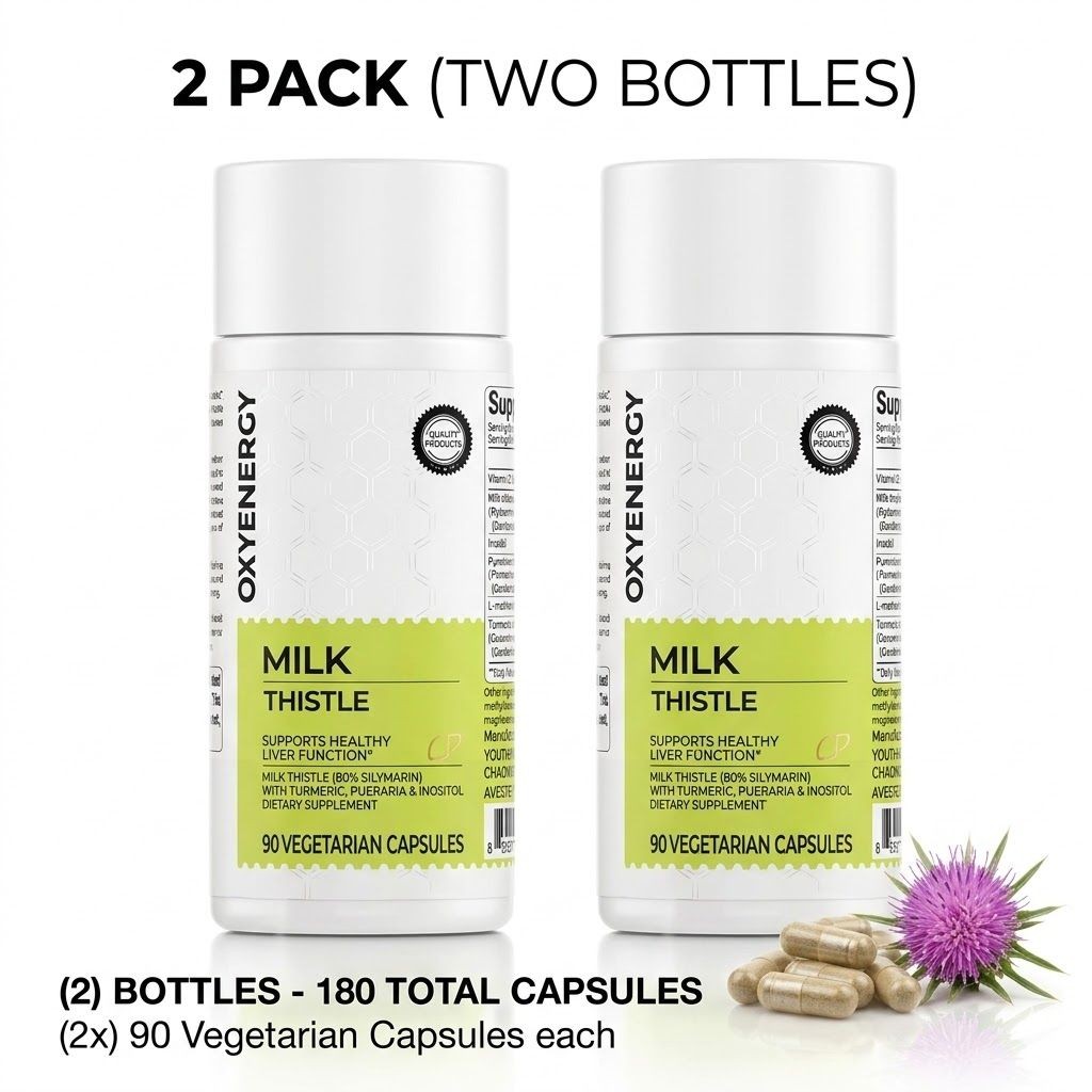 OXYENERGY Milk Thistle Liver Support 2-Pack Silymarin Turmeric 180 Veggie Caps