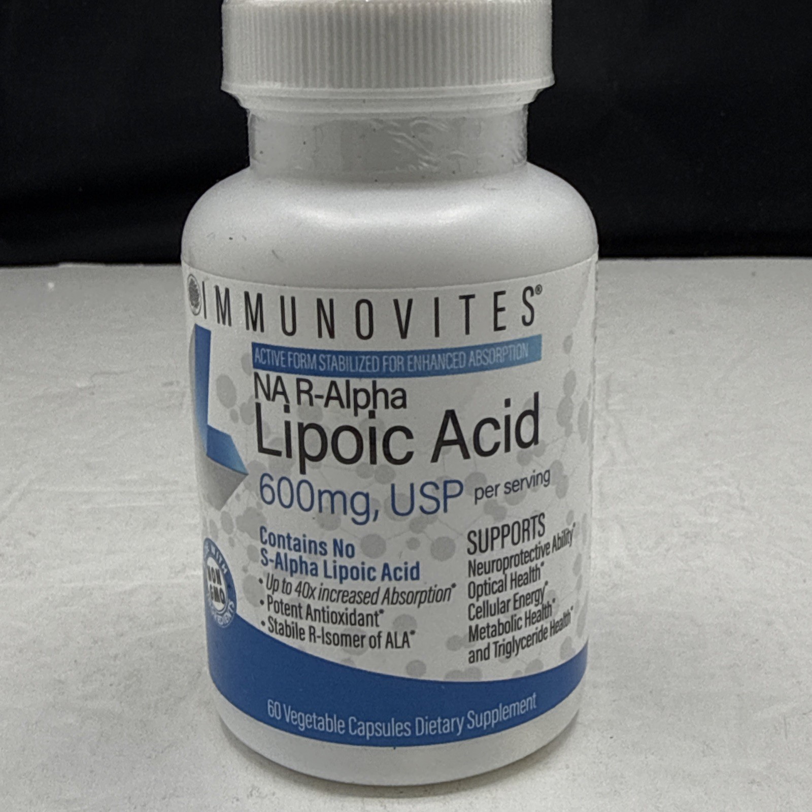 IMMUNOVITES Stabilized R-Alpha Lipoic Acid ((True)) 600mg per Serving Guaranteed