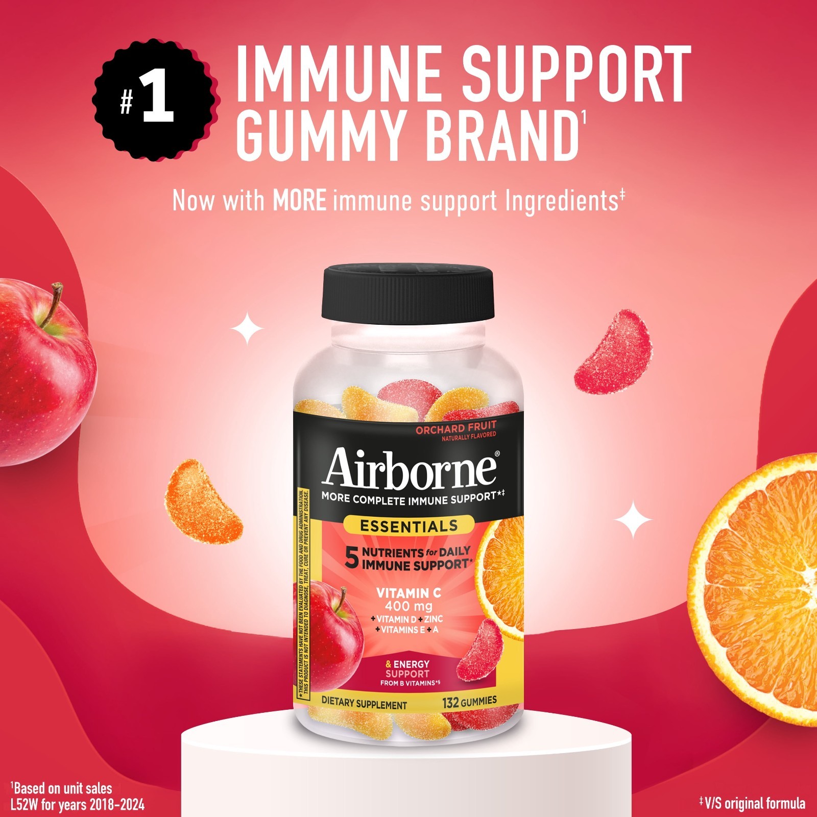 2 Pack Airborne Vitamin C Gummies Immune Essentials Assorted Fruit 132 Count