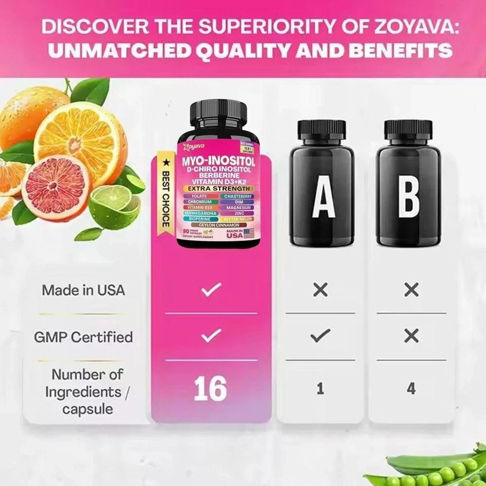 Zoyava Myo-Inositol with D-Chiro Inositol, Berberine, and Vitamin D3+K2