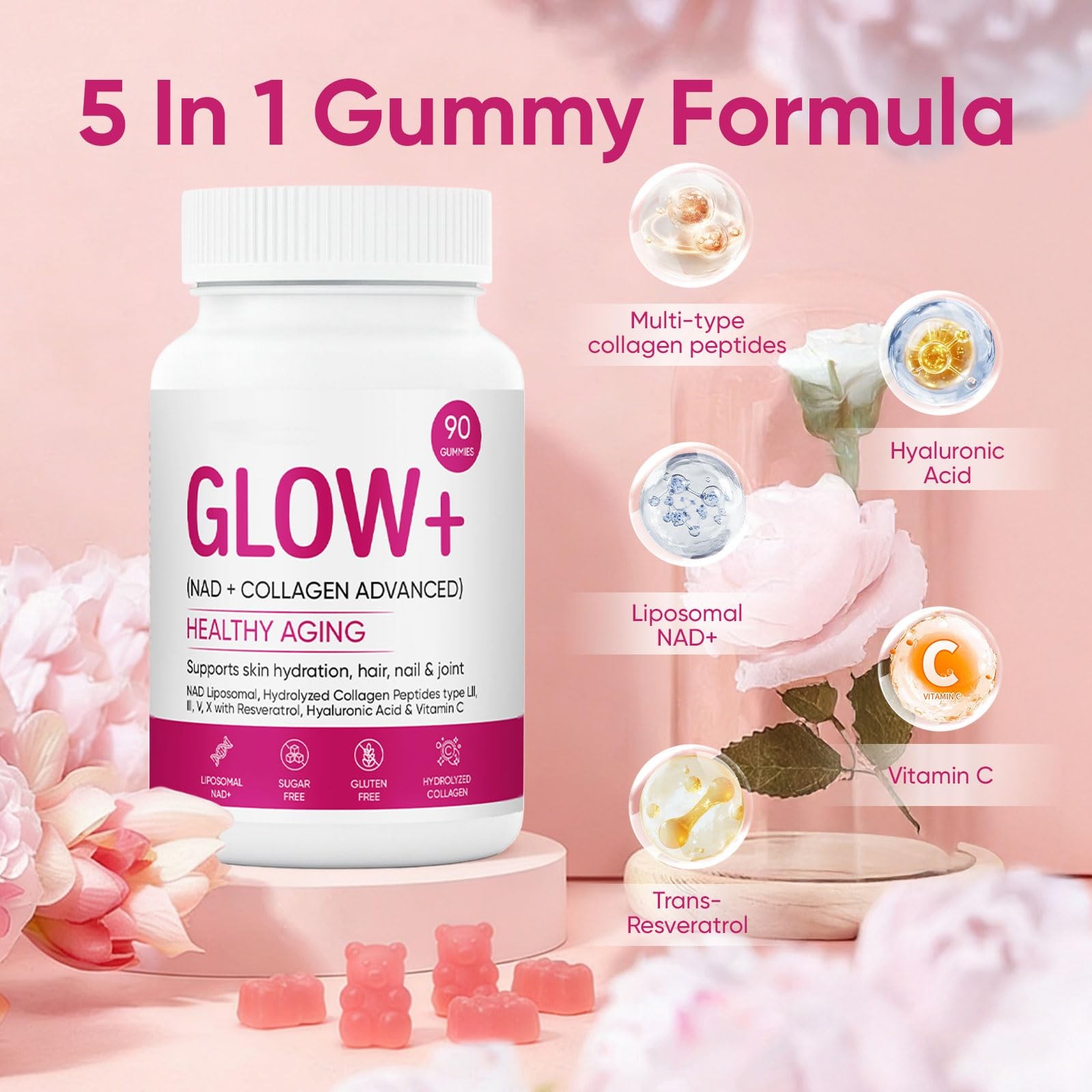 JOVI NUTRITION Jovi Glow+ NAD+ & Collagen Gummies, 90 Count (Pack of 1)