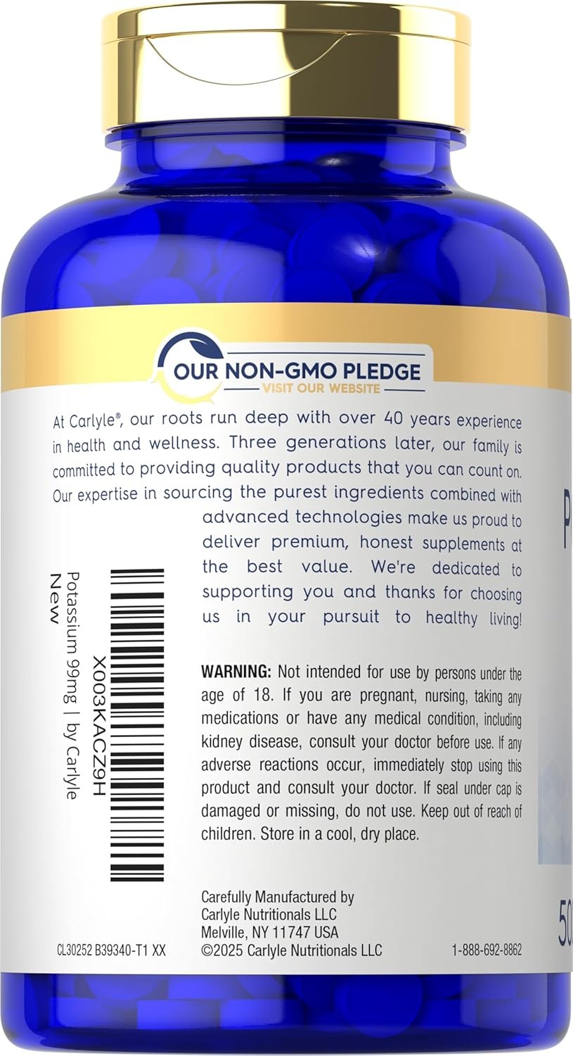 Potassium 99mg | Plus Iodine | 500 Vegetarian Tablets | Non-GMO | by Carlyle