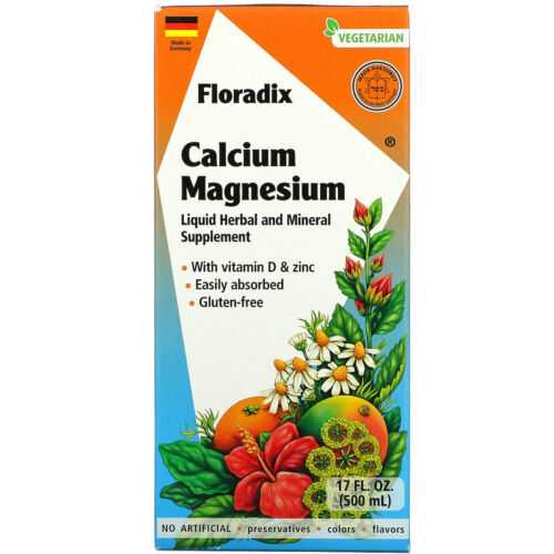 Floradix Calcium Magnesium Liquid Herbal and Mineral Supplement Vegan 17 Fl Oz
