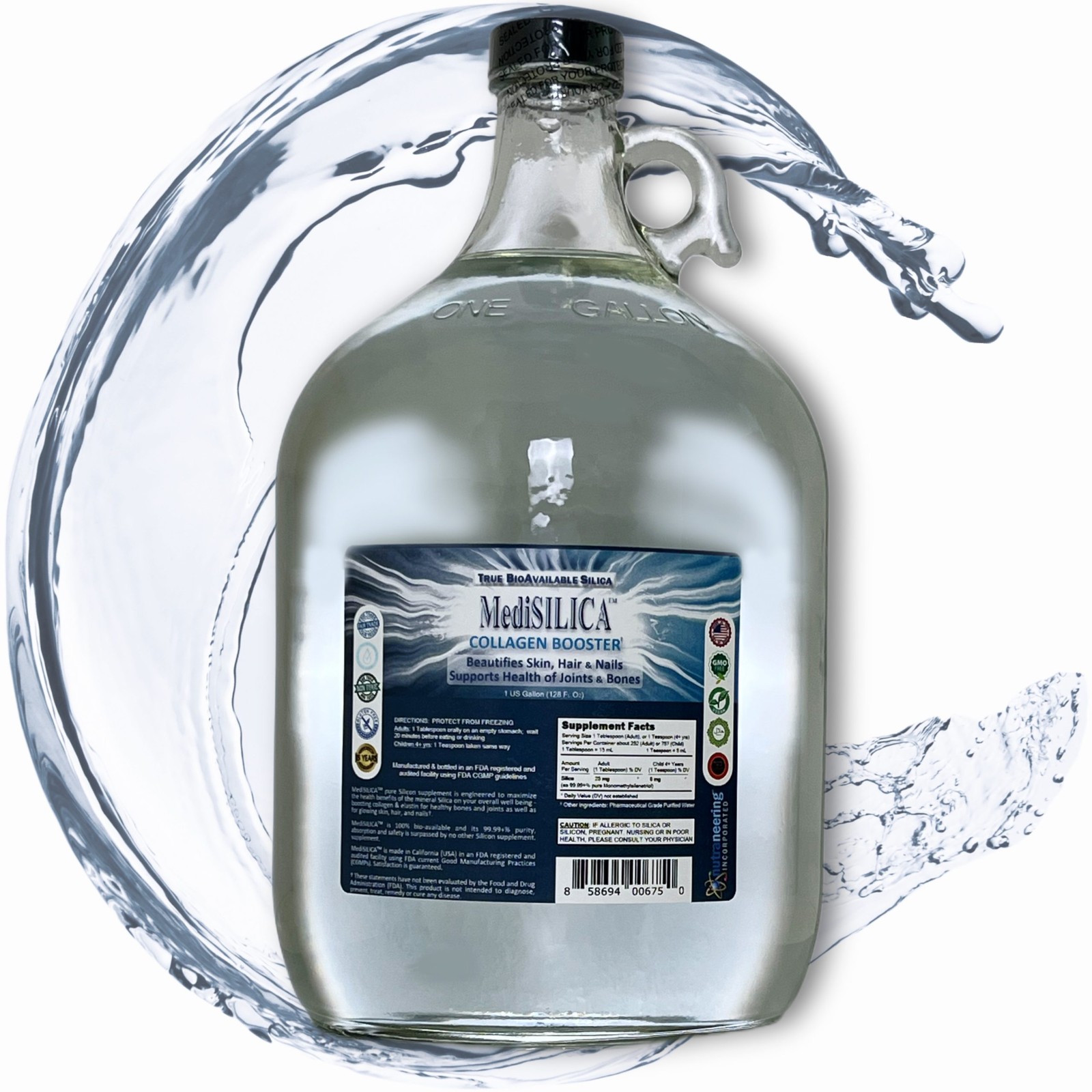 MediSILICA™ Collagen Booster True Water-Soluble Silica Nutrient: 1 Gallon Glass