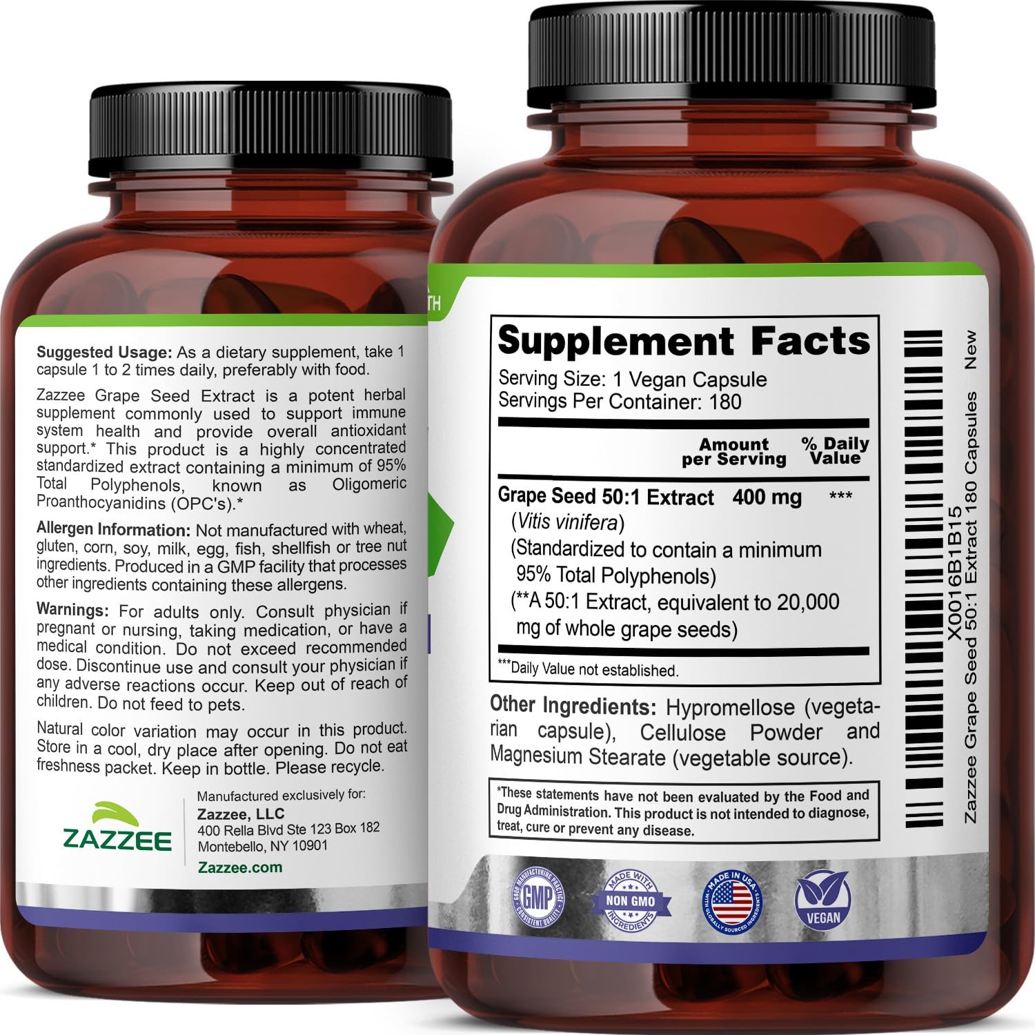 High Strength Grape Seed Extract 400mg, 180 Vegan Capsules, 95% Polyphenols, …