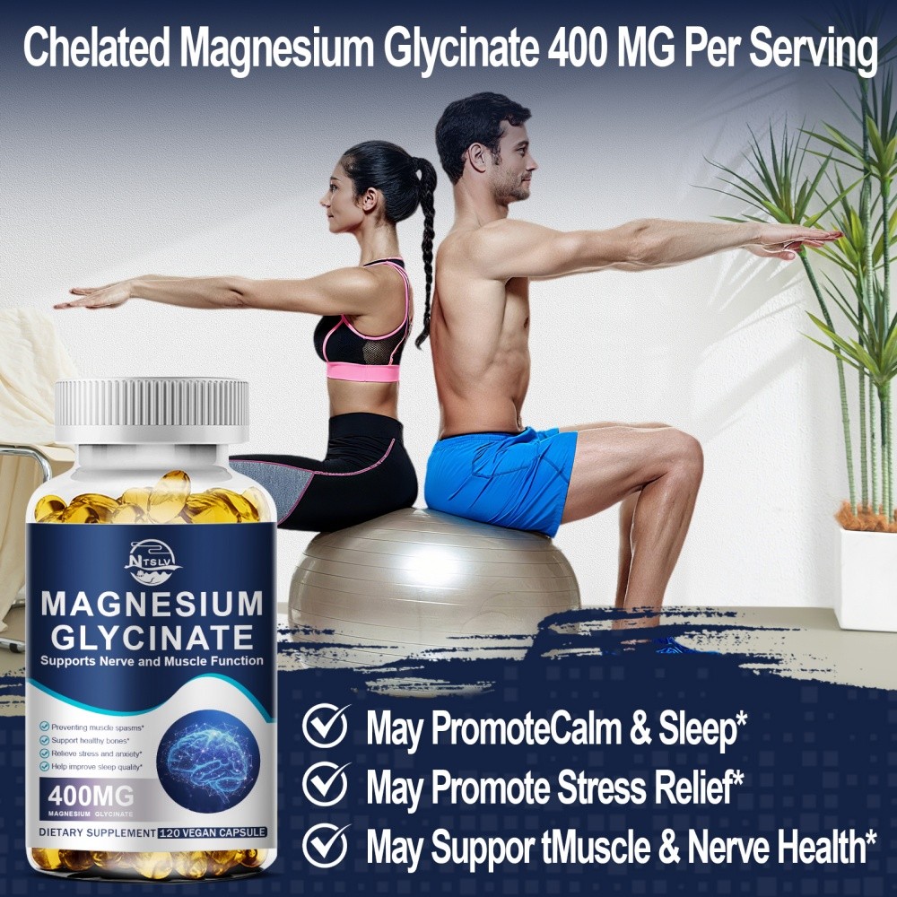 Magnesium Glycinate 120 Capsules 400mg 100% High Absorption Chelated