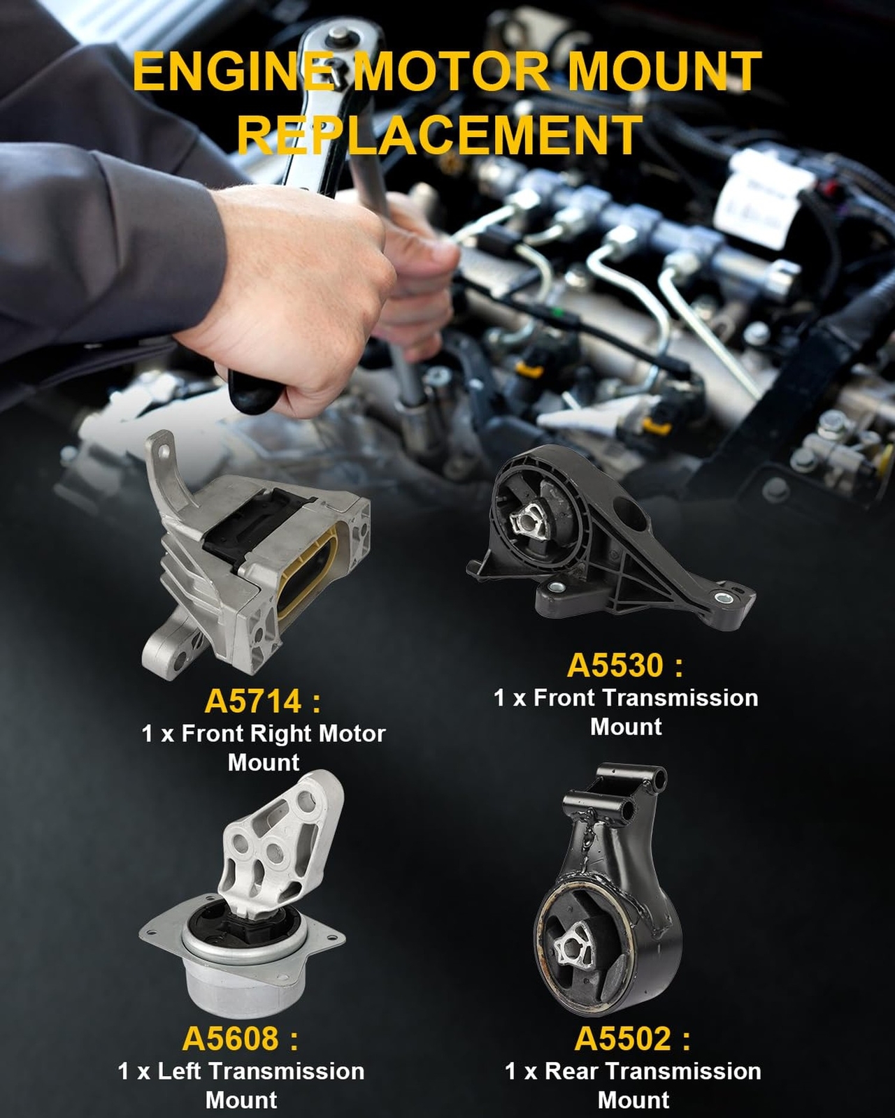 OCPTY Engine Motor Mount and Transmission Mount Set Compatible for Cadillac S…