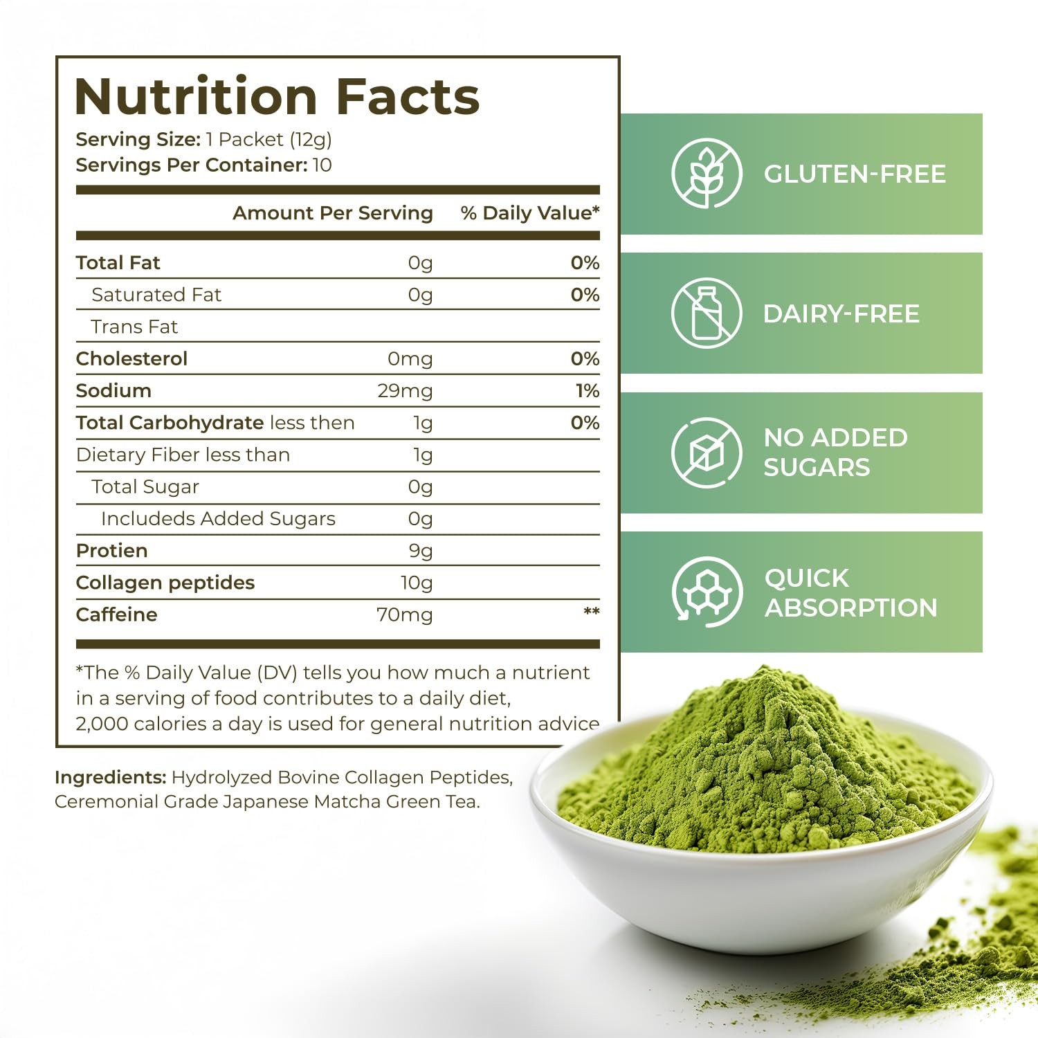 Japan Matcha Collagen Peptides Powder Supplement, Ceremonial Grade Matcha Gre…