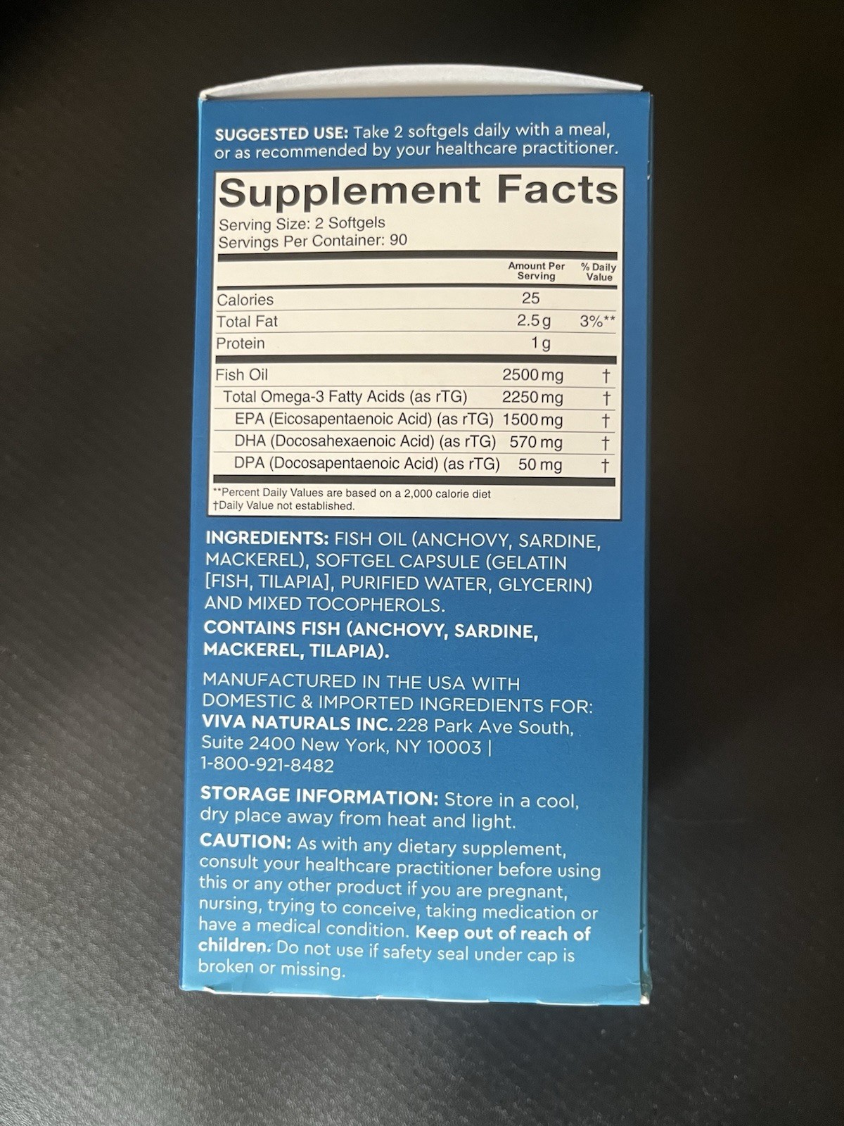 Viva Naturals Triple Strength Omega 3 Fish Oil 2500 mg High Potency 180 Softgels