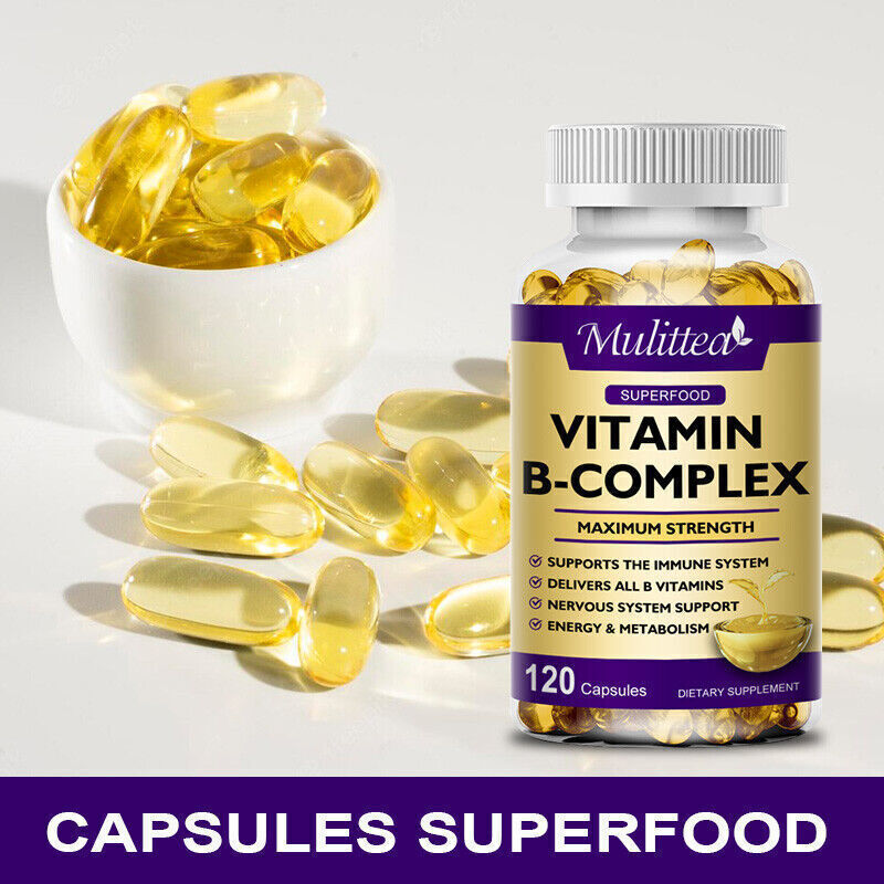 Vitamin B Complex 120 Capsules B1,B2,B3,B5,B6,B7,B9,B12, Immune Support Pills
