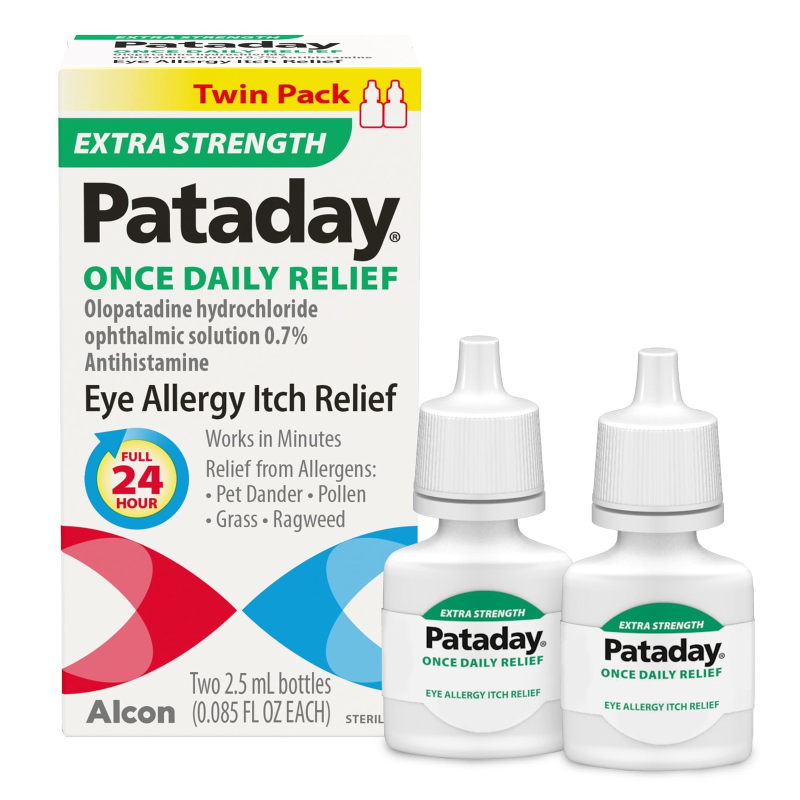 Pataday Once Daily Extra Strength Relief Allergy Eye Drops, 2.5 ml, Twin Pack…