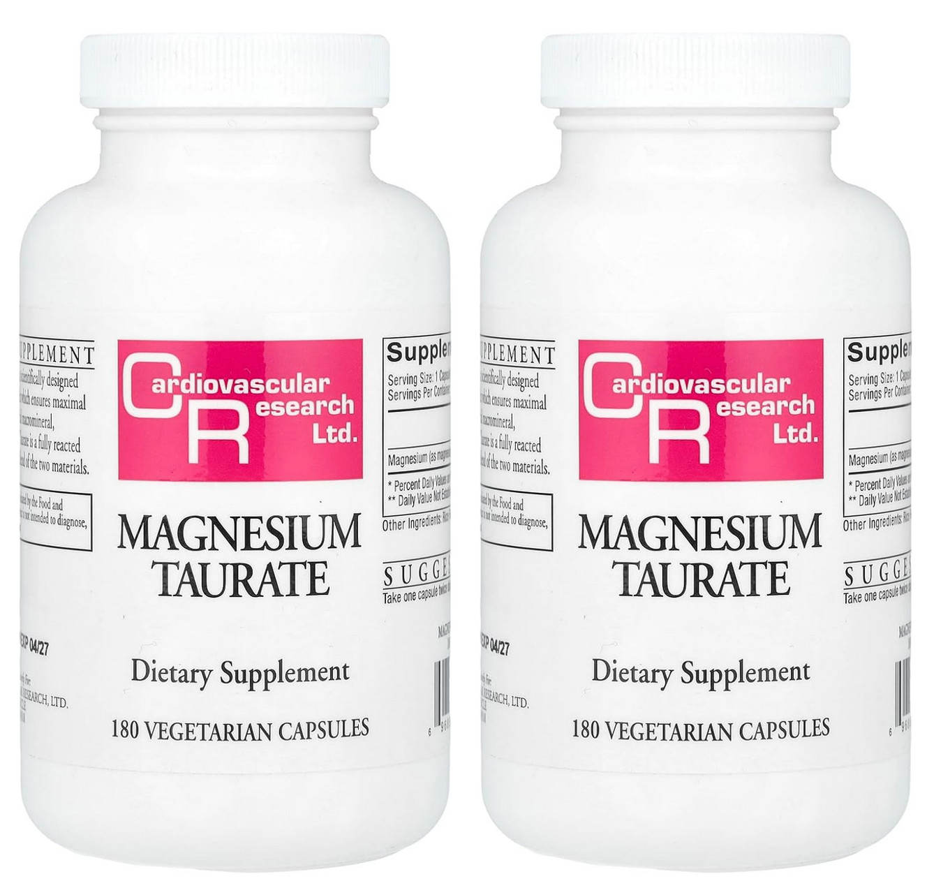 CARDIOVASCULAR RESEARCH Magnesium Taurate 125 mg – 180 Veg Caps ( 2 Pack )