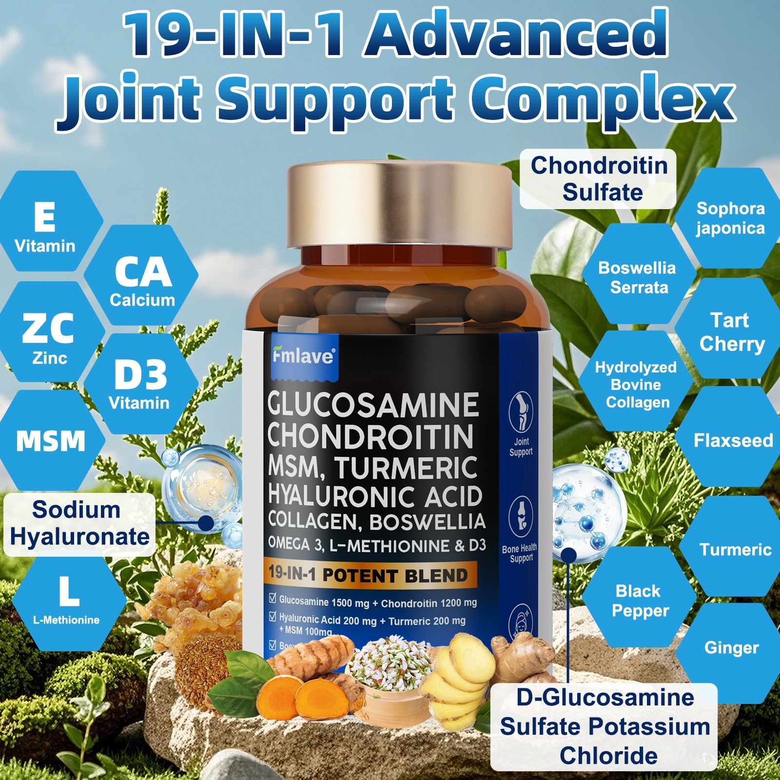 120 Triple Strength Glucosamine Chondroitin MSM Collagen Boswellia TUMERIC D & C