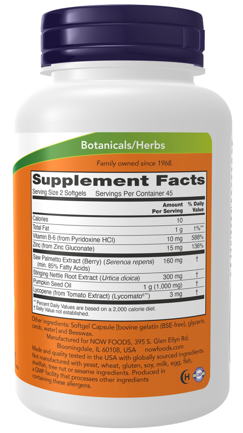 NOW Foods Prostate Support 90 Softgels GMP Quality Assured 10/28EXP