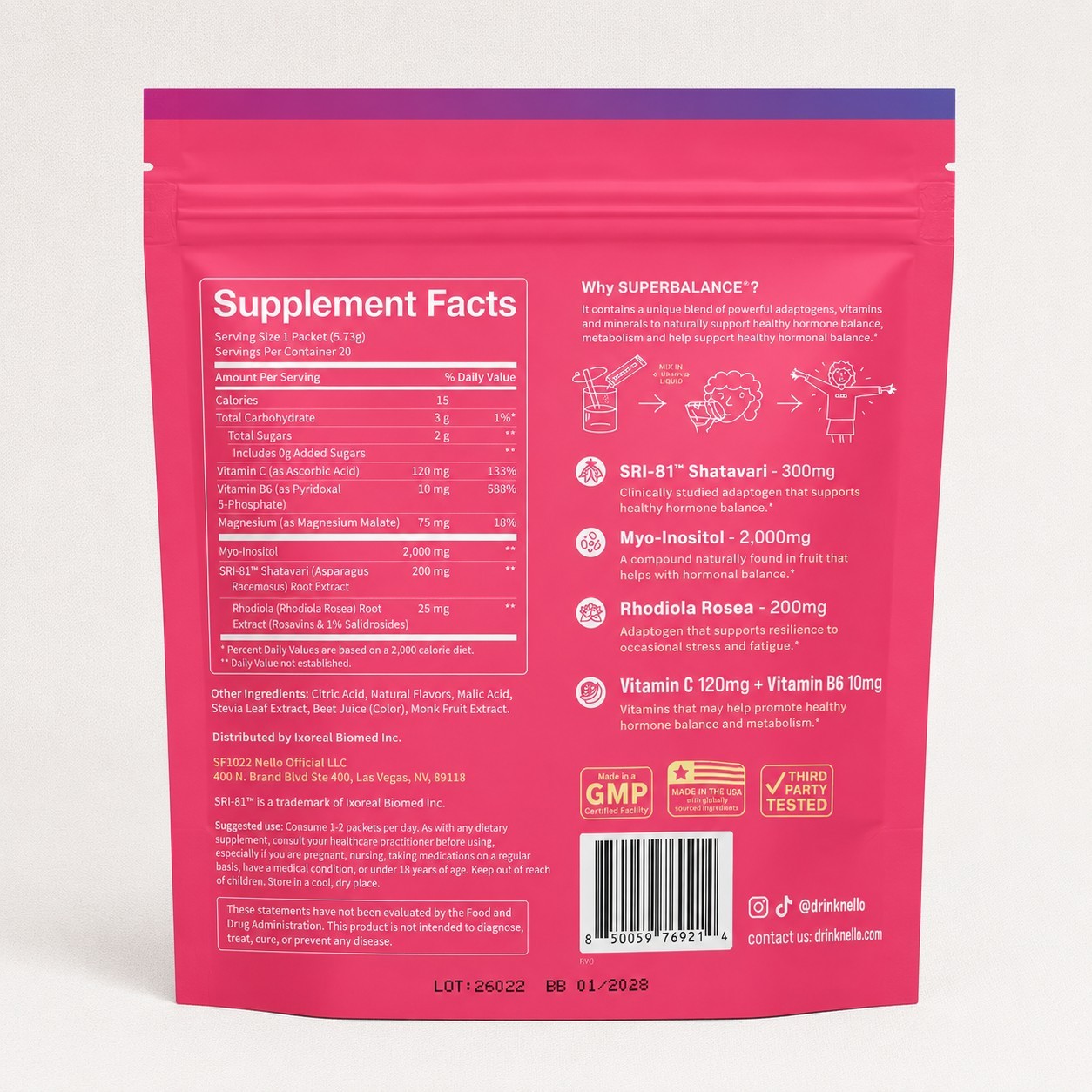 nello SuperBalance Hormonal Support Drink Mix 20 Packets
