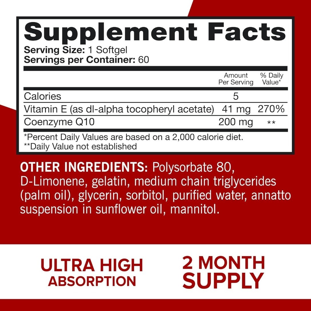 Qunol CoQ10 200mg 90 Count Softgels Ultra Absorption Heart & Energy Support