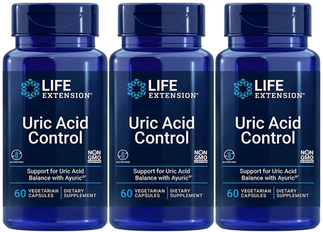 Life Extension Uric Acid Control -60 Vegetarian Caps x 3 Bottles. Get it FAST!