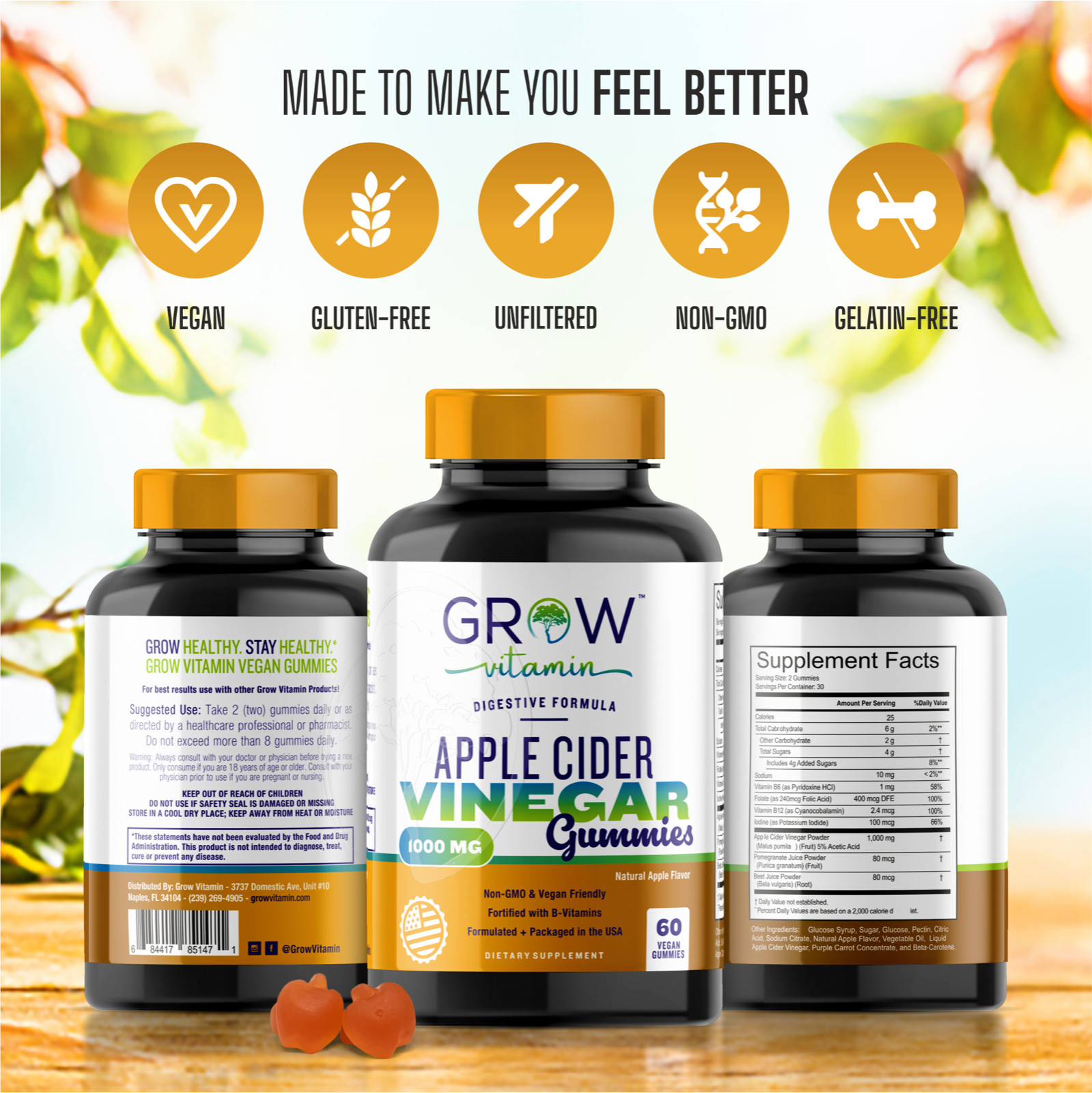 Viva Naturals- Organic Apple Cider Vinegar Gummies 60 ACV Great Tasting Gummies