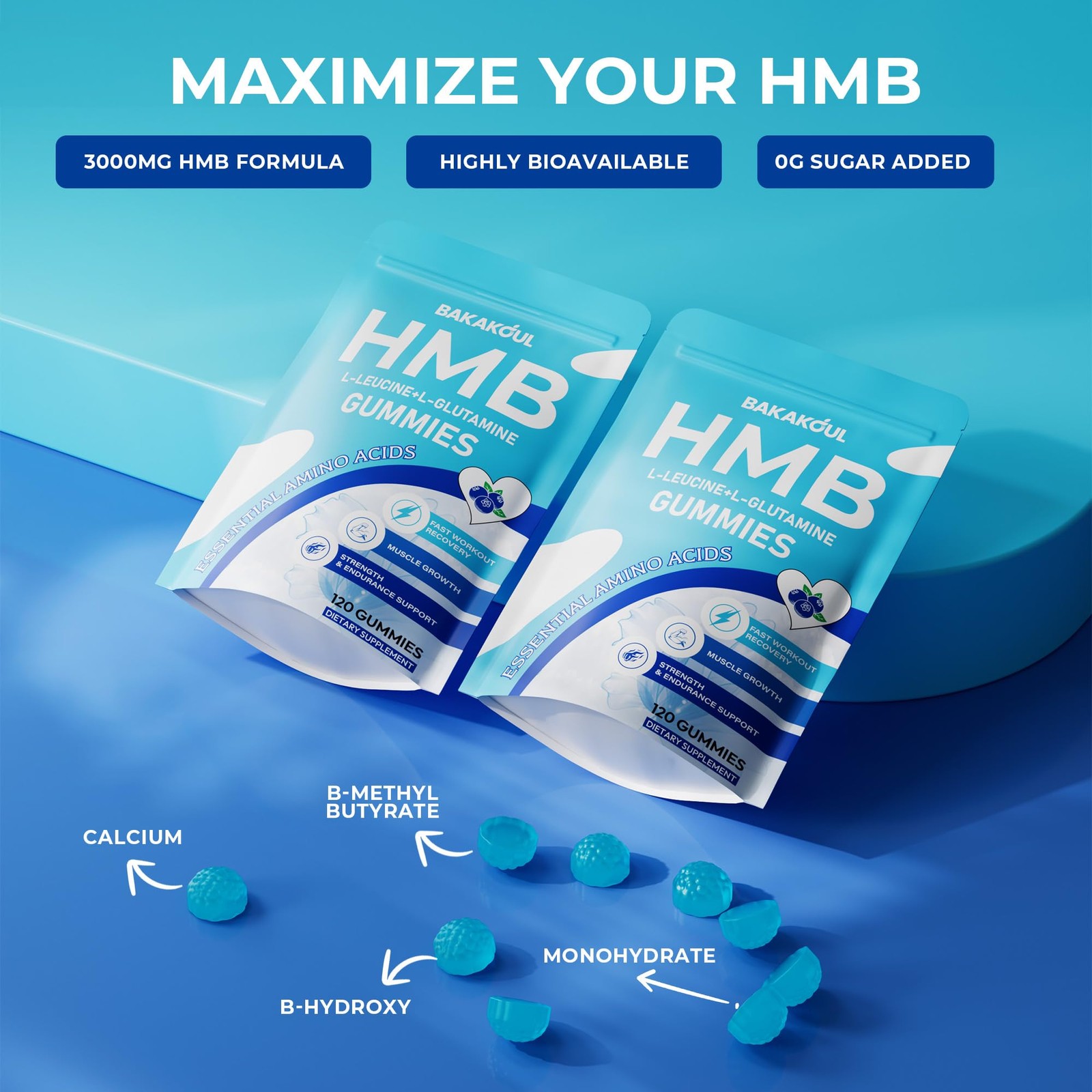 BAKAKOUL HMB and L-Leucine Gummies, Leucine 120 Count (Pack of 1)